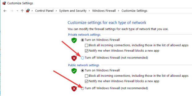 Vypnite bránu firewall systému Windows