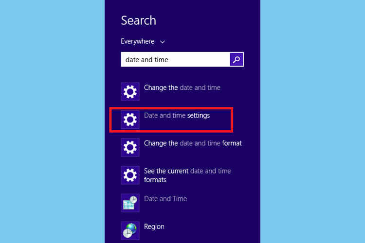 Configuración de fecha y hora de búsqueda de Windows