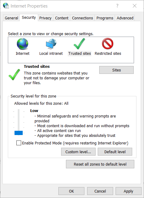 Вкладка "Безпека" у вашому браузері не підтримує java