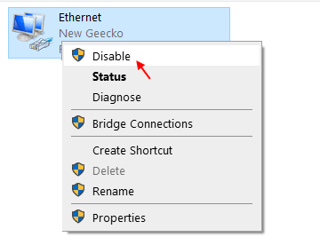 Wyłącz Ethernet Min