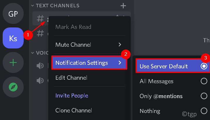 Configurações de notificação do Discord Channel Use Server Default Min