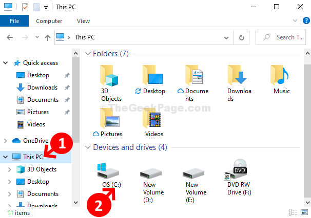 Win + E File Explorer See arvuti C-draiv