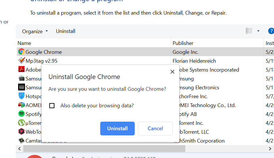 Afinstaller Google Chrome uden at slette browserdata
