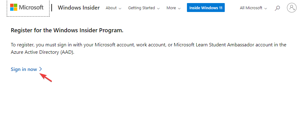 registreeruge programmis Windows Insider