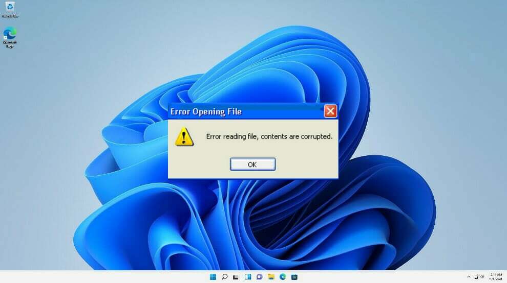 eccezione di errore di file danneggiati su file non validi Windows 11