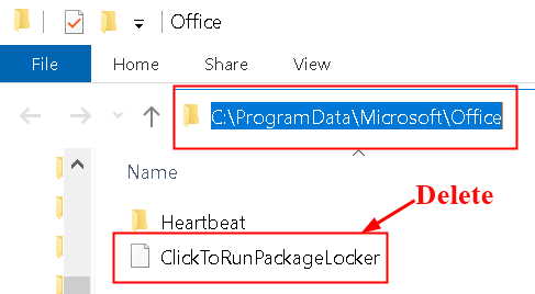 Elimina file dati del programma Office Fare clic per eseguire Package Locker Min