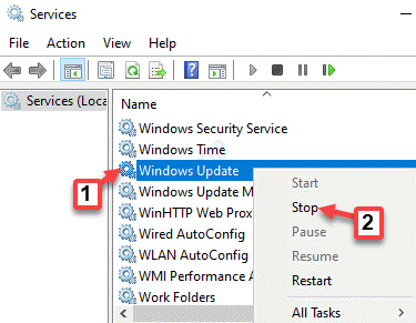 Usługi Windows Update Kliknij prawym przyciskiem Stop