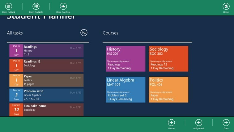 Študentski načrtovalec Windows aplikacija shranjuje dokumente s tečajev, beleži in dodaja dogodke v koledar