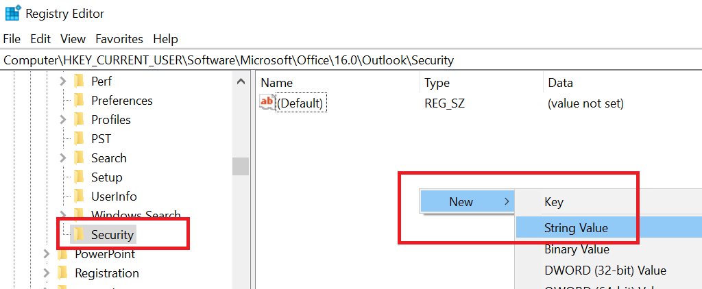 Outlook ค่าสตริงใหม่บล็อกการเข้าถึงไฟล์แนบที่อาจไม่ปลอดภัยต่อไปนี้