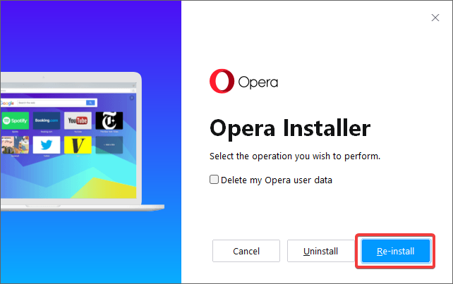 Vuelva a instalar Opera.