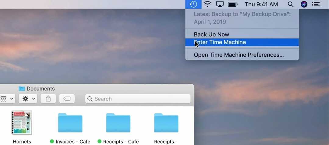 Entrez l'option Time Machine récupérer les fichiers récemment supprimés