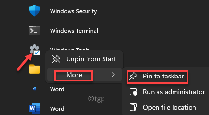 Start -menu Alle apps Windows -værktøjer Højreklik på Pin til proceslinjen