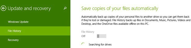 išsaugoti failų kopijas Windows 8.1