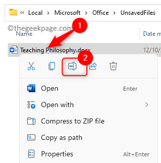 Поставете файла в незапазени файлове Loction Преименуване Мин