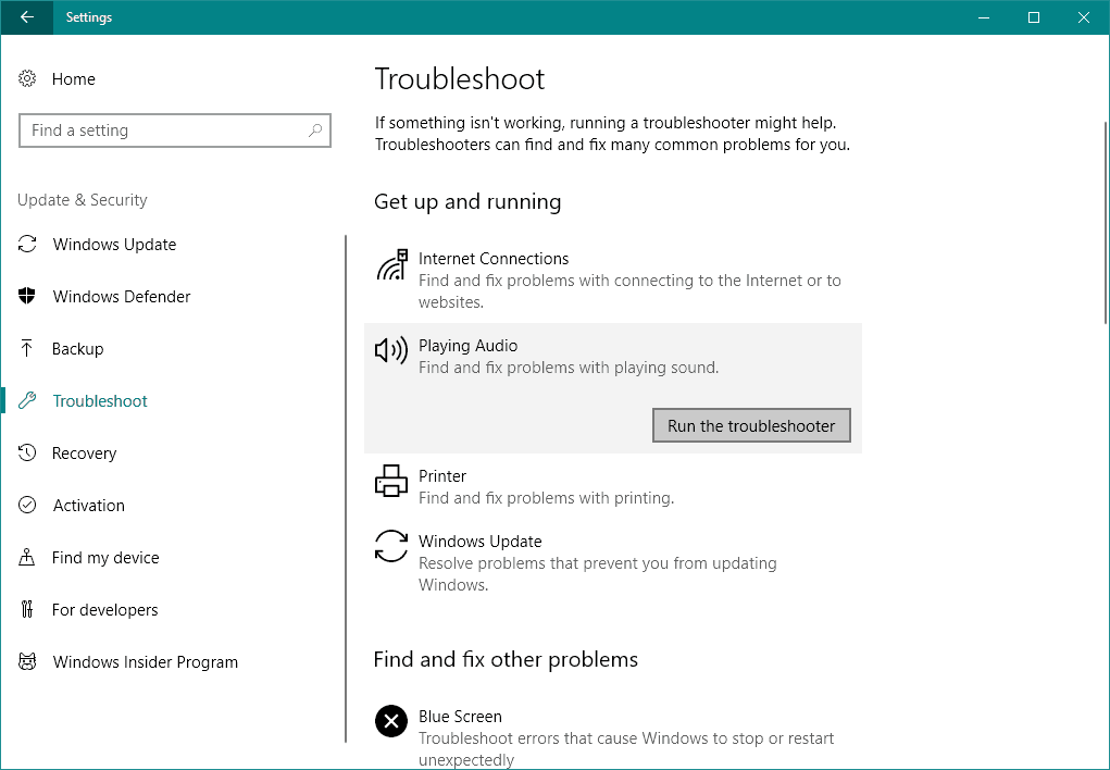 kör ljudfelsökare Windows 10