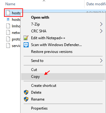 نسخ ملف Hosts Windows 10