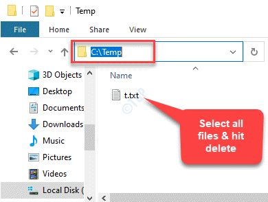 Pasta temporária no File Explorer Excluir todos os arquivos