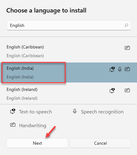 Vælg et sprog, der skal installeres Søg efter sprog Vælg sprog Næste