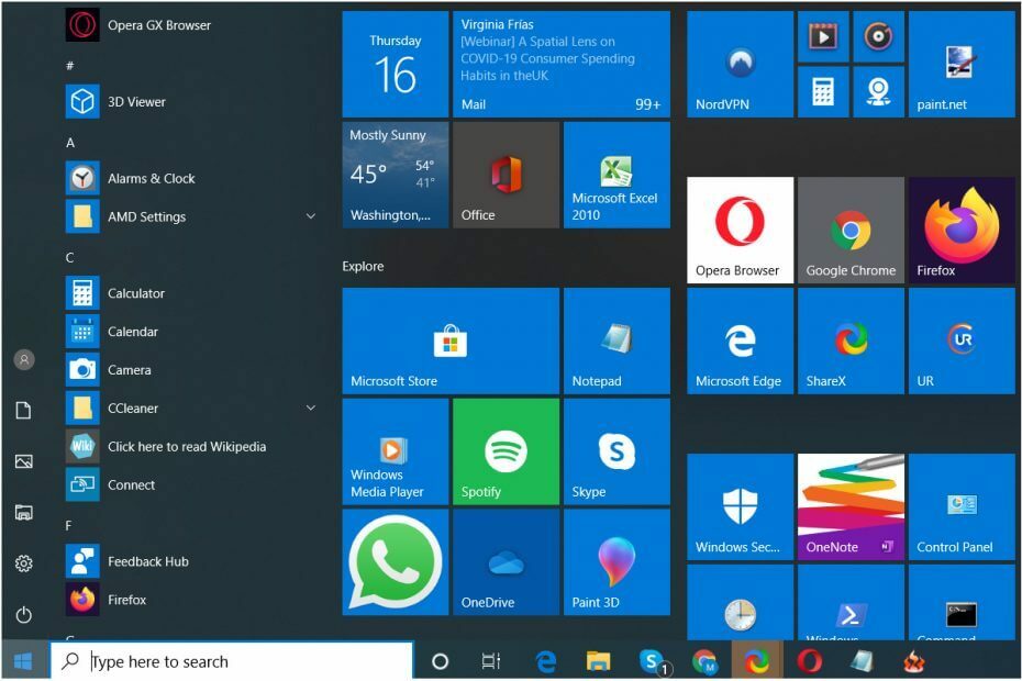 opraviť ponuku Štart Windows 10