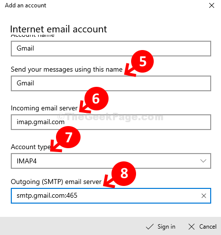 Senden Sie Ihre Nachrichten mit diesem Namen Server für eingehende E-Mails Kontotyp ausgehender SMTP-E-Mail-Server