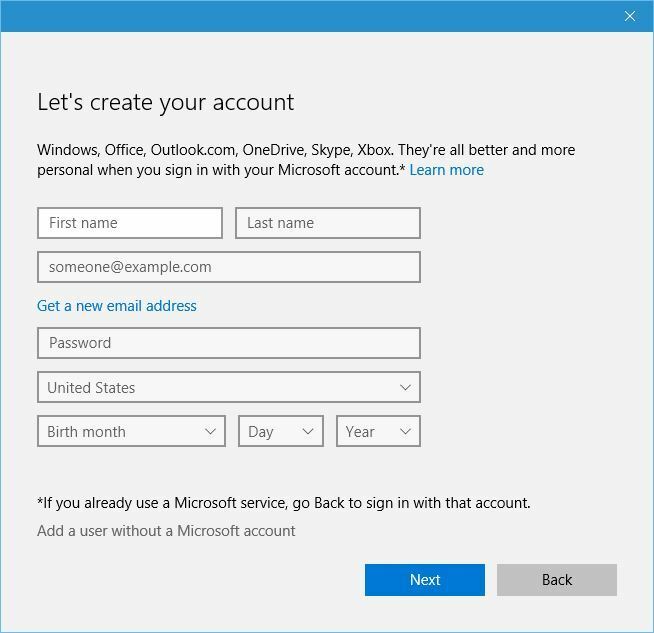 registrácia služby-chýba-poškodený-žiadny-účet Microsoft