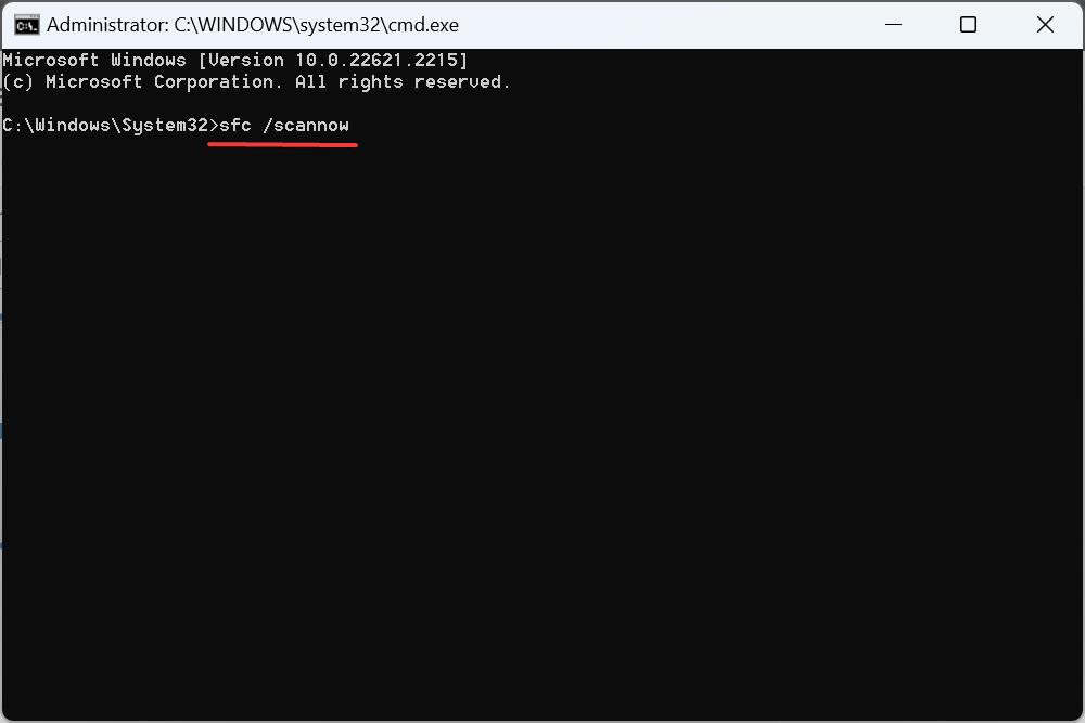 skenování sfc k opravě žádné karty podrobností ve vlastnostech v systému Windows 11