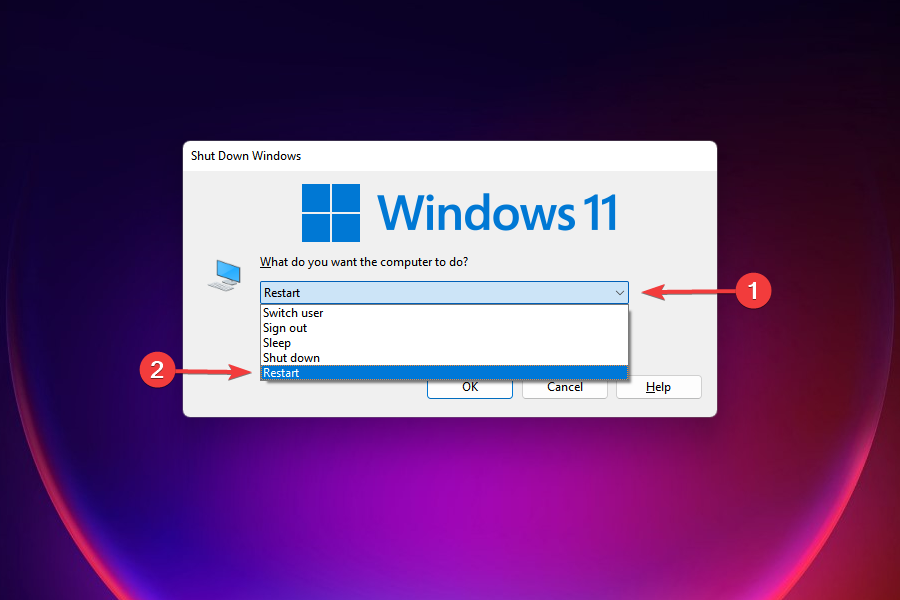 Windows 11 rakenduste avamiseks taaskäivitage arvuti.