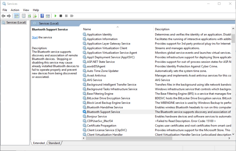 Bluetooth-supporttjänsten stoppade Windows 7