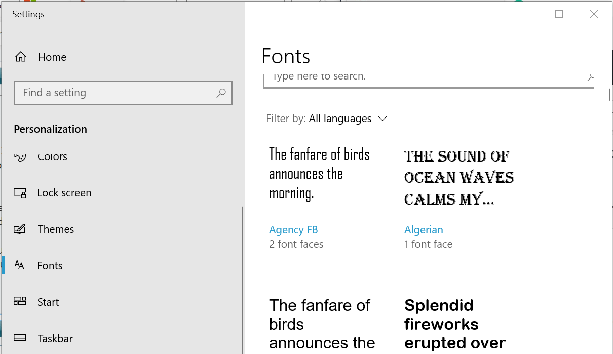 Настройки шрифтов Windows 10