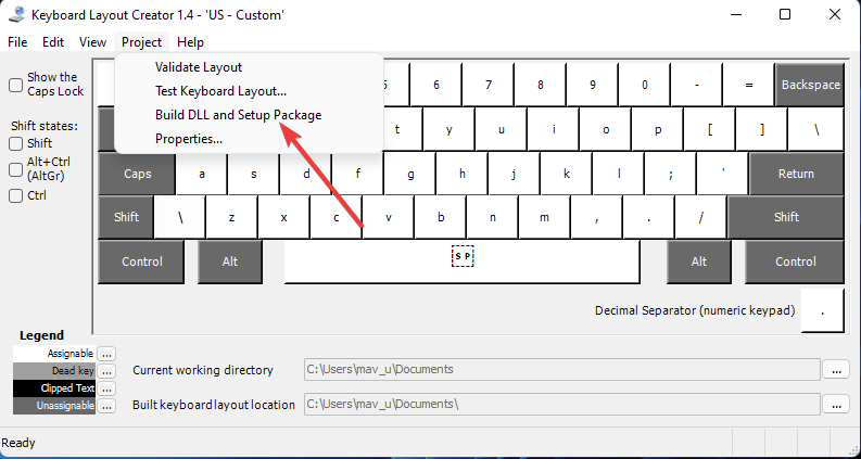 Rozloženie klávesnice s možnosťou zostavenia knižnice DLL a balíka Setup Package 11