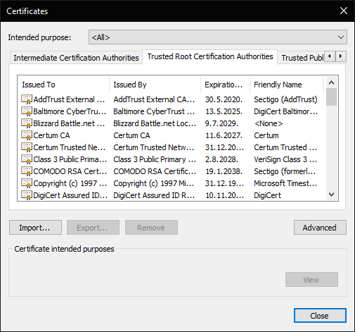 Windows nemá dostatek informací k ověření tohoto certifikátu 
