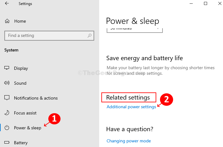 Klicken Sie links auf Power & Sleep, rechts auf Zusätzliche Energieeinstellungen.