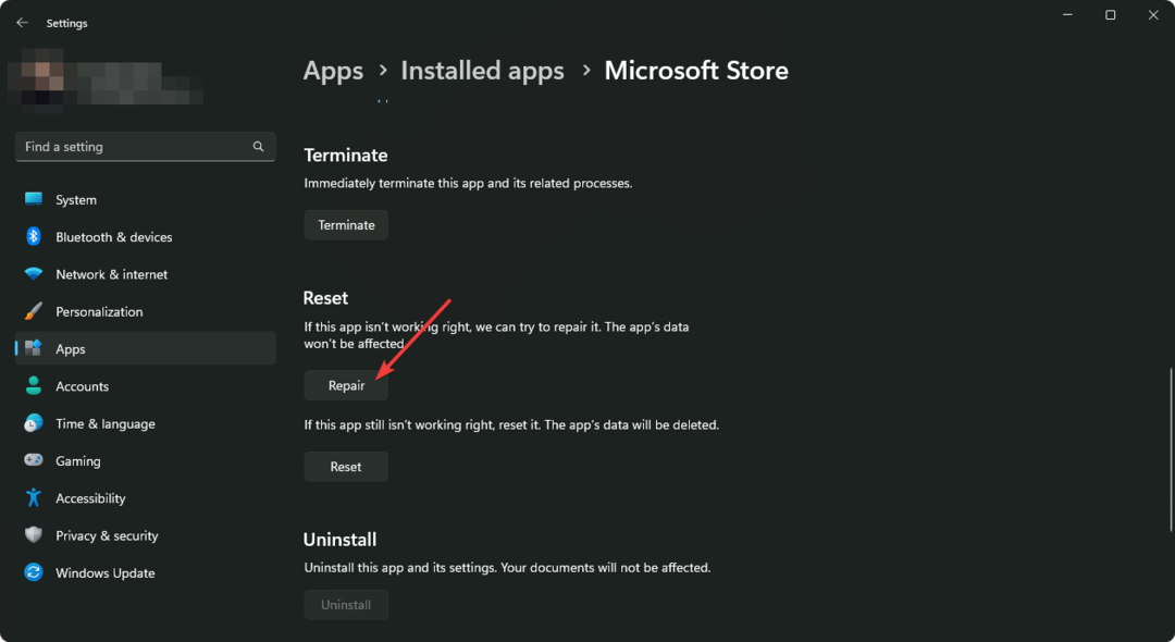 naprawa aplikacji Microsoft Store