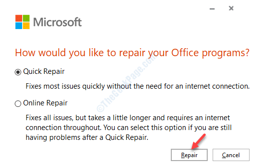 Microsoft hurtig reparationsreparation