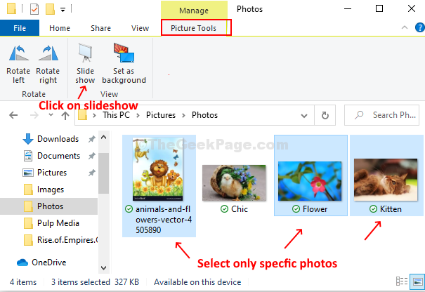 Ctrl + kliknij Wybierz określone zdjęcia Narzędzia obrazów Pokaz slajdów