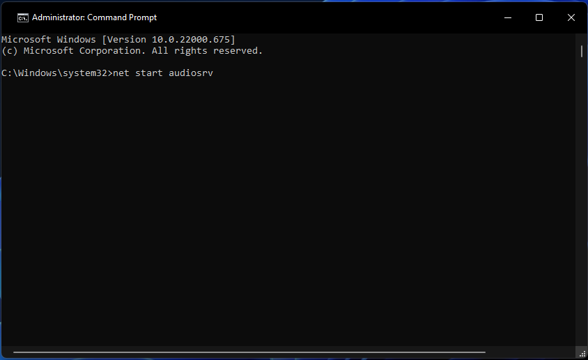 „Net start“ komanda „Windows“ garso paslauga sugenda „Windows 11“.