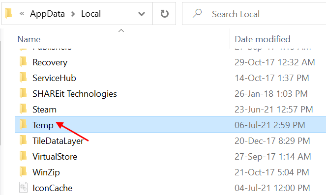 Folder temporar Windows Min