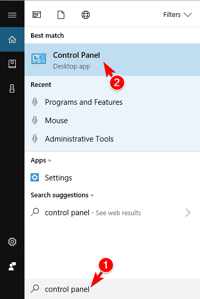 risultati della ricerca del pannello di controllo alcune miniature non mostrano Windows 10