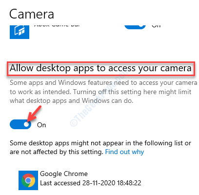 Cameră Permiteți aplicațiilor desktop să vă acceseze camera pornită