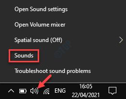 Значок звуку на панелі завдань Звуки правою кнопкою миші