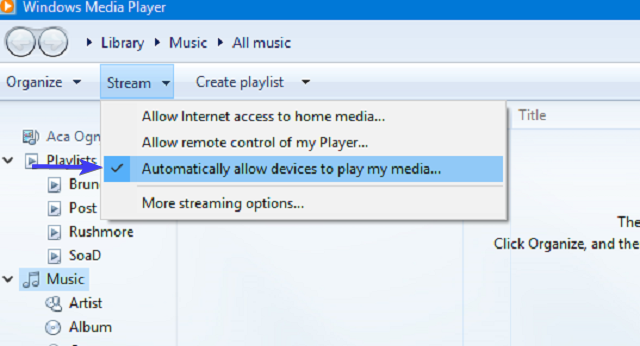 O streaming de mídia não funciona no Windows 10 permite que dispositivos reproduzam minha mídia