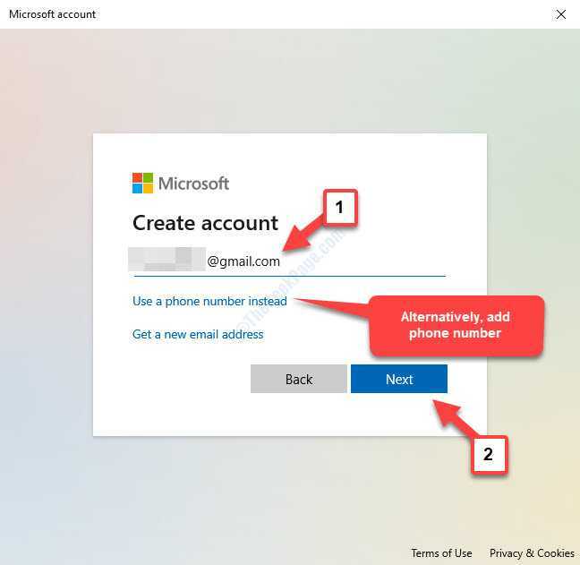 Microsoft Loo konto Lisa e-posti aadress või telefoninumber Järgmine