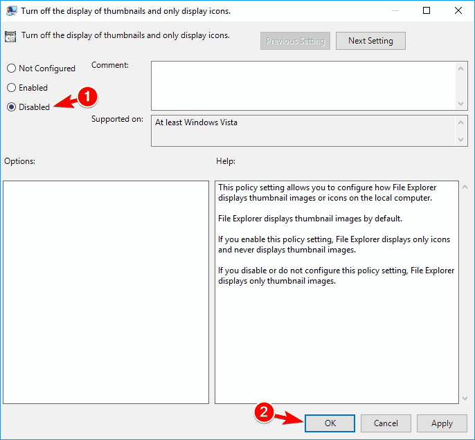 вимкнути відображення ескізів вимкнено PNG мініатюри не відображаються Windows 10