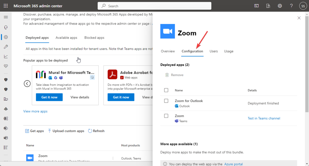 Seleccione el complemento de zoom de configuración para Outlook