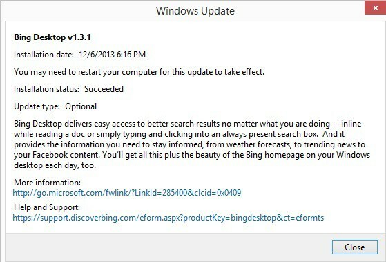 „Windows 8.1“ naujinimas leidžia atsisiųsti „Bing Desktop“