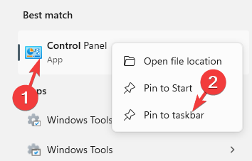 klik kanan pada panel kontrol dan pin ke Taskbar