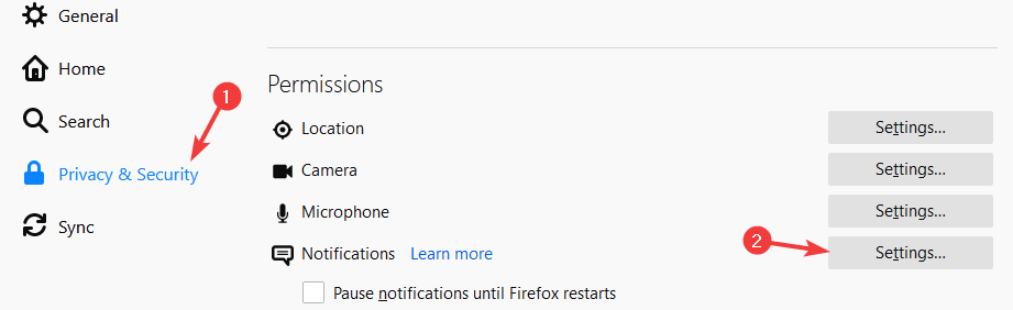 Datenschutz und Sicherheit Firefox-Browserbenachrichtigungen