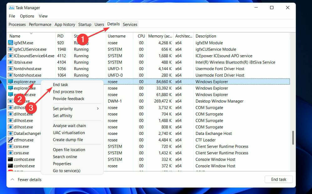 Explorer-end-task Windows 11 padalintas ekranas neveikia