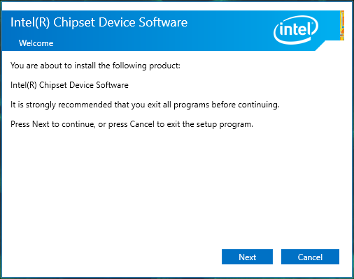 instalación de la utilidad de instalación del software del chipset Intel.