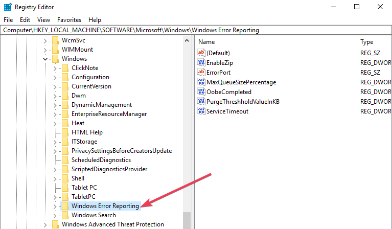 Windows-Fehlerberichterstattungs-Registrierungseditor